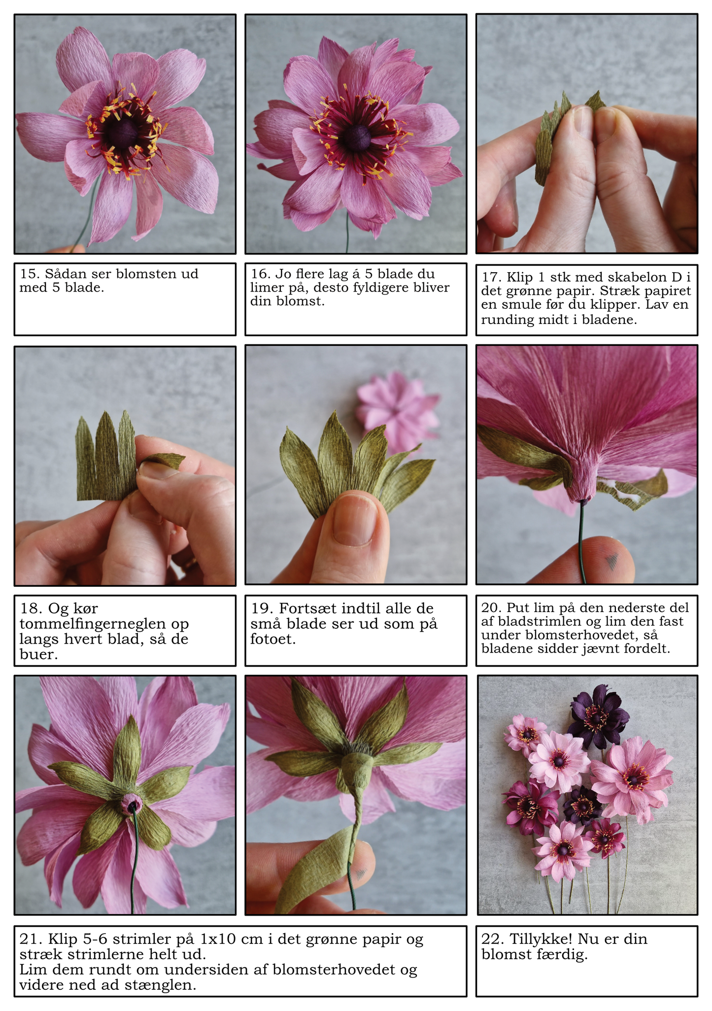 Vejledning til papirblomster og blomster i crepepapir