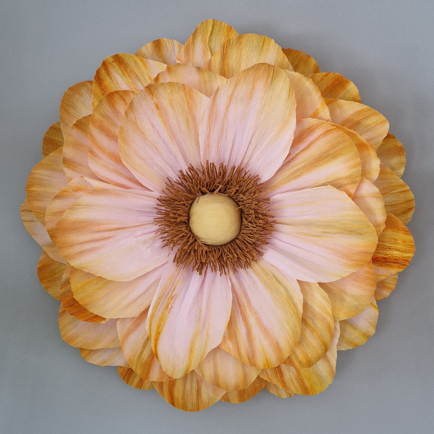 Stor lys rosa og gul vægblomst i indfarvet crepepair.