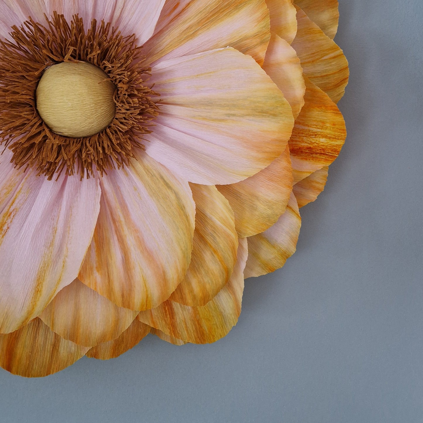 Stor lys rosa og gul vægblomst i indfarvet crepepair.